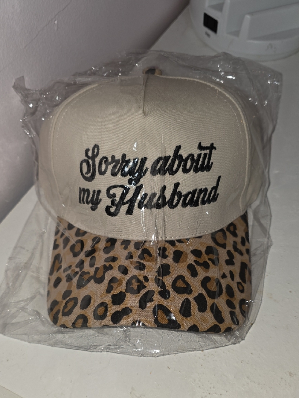 Zanana Cream & Leopard 'Sorry About My Husband' Adjustable Cap